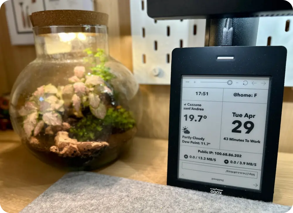 Kobo eReader displaying the Home Assistant dashboard