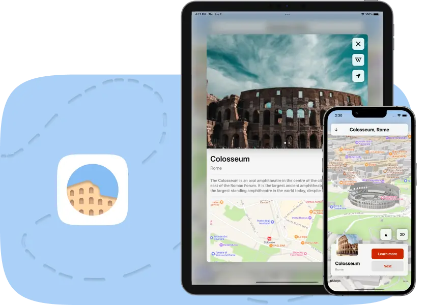 Screenshot of Landmarker showing a landmark in 3D on iPad and iPhone